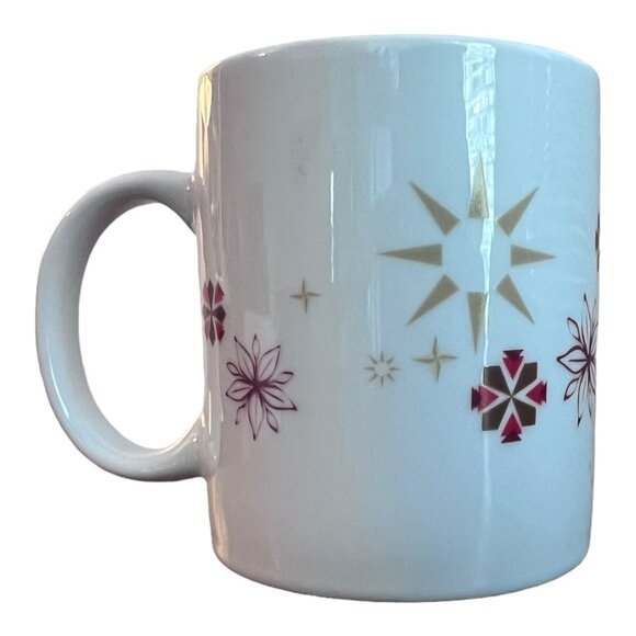 Starbucks Holiday Star Poinsettia Snowflake Coffee Mug 12 oz Red White Christmas - Picture 3 of 6